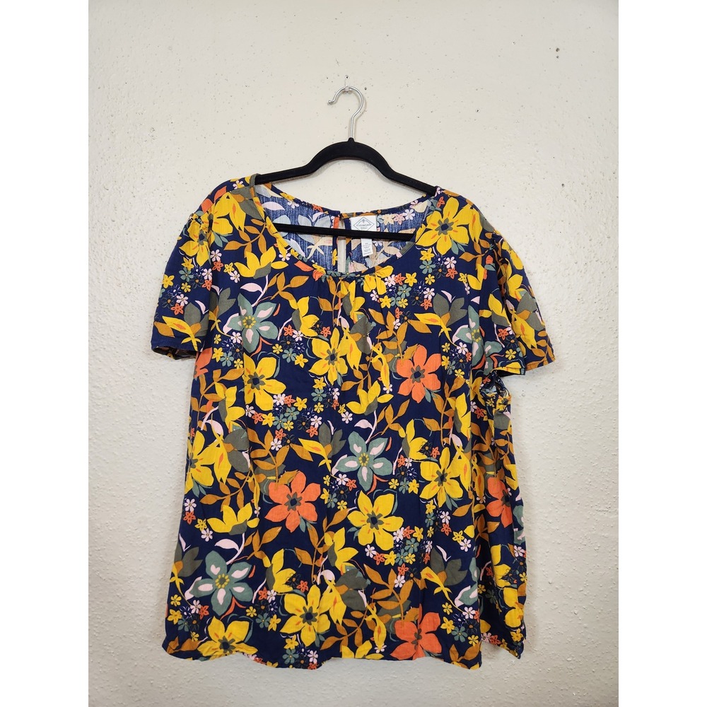 St. John's Bay Floral Print Top Blouse Short Sleeve Casual Comfort 2X